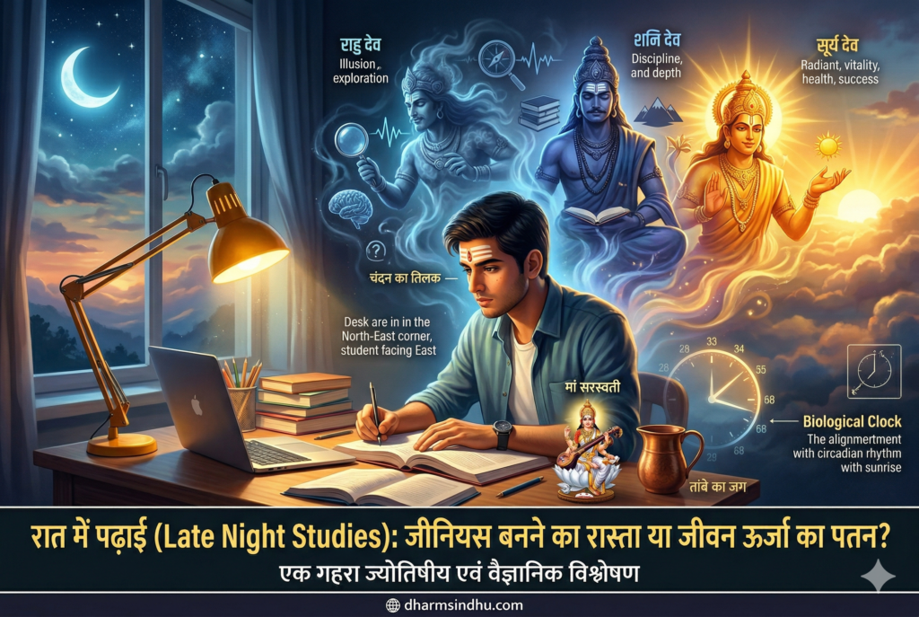 “रात में पढ़ाई(Late Night Studies): जीनियस बनने का रास्ता या जीवन ऊर्जा का पतन?: एक गहरा ज्योतिषीय एवं वैज्ञानिक विश्लेषण